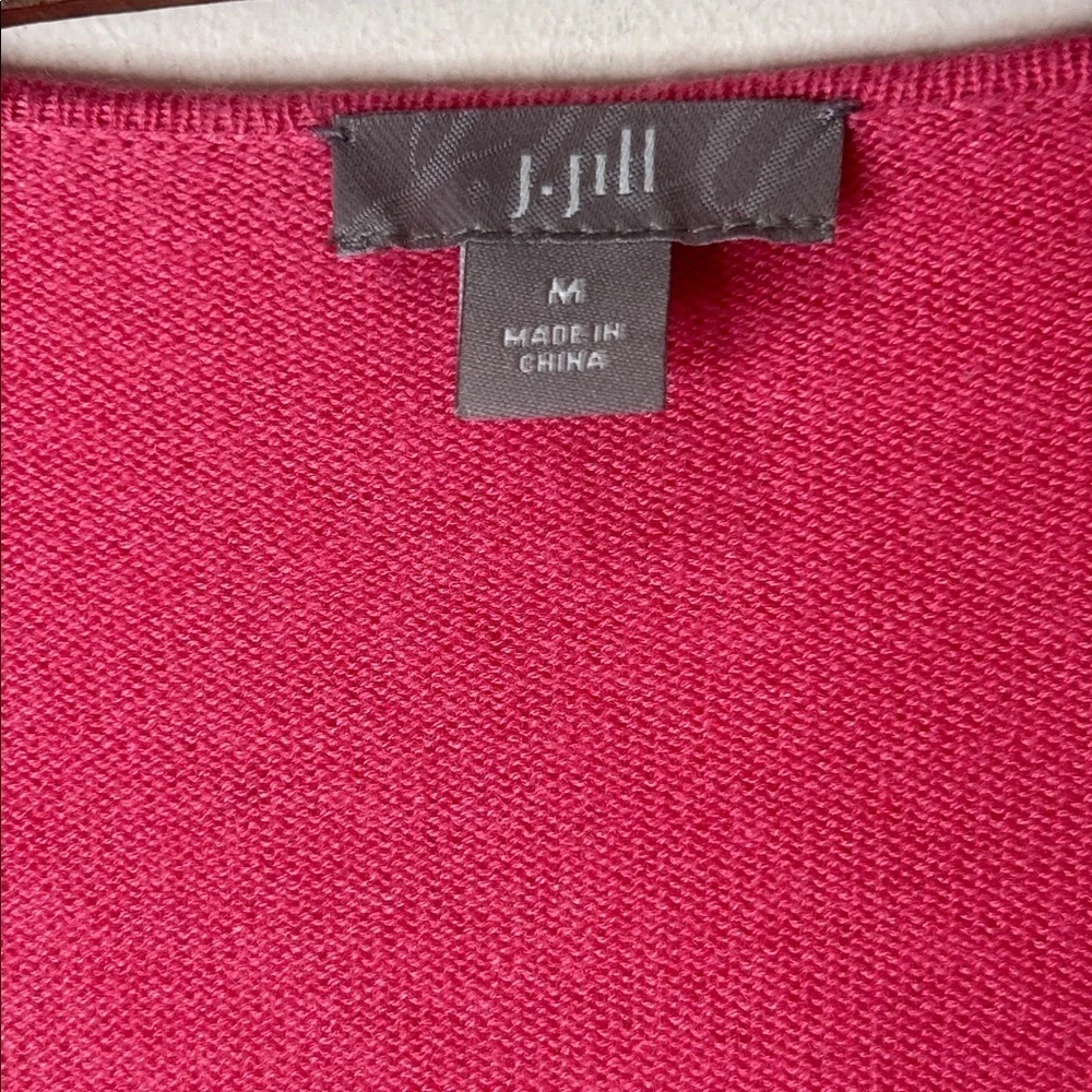 J. JILL Pink Red Black Colorblock Wool Blend Lightweight Cardigan Size Medium